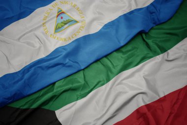 kuveyt renkli bayrak ve nikaragua ulusal bayrağı sallayarak.