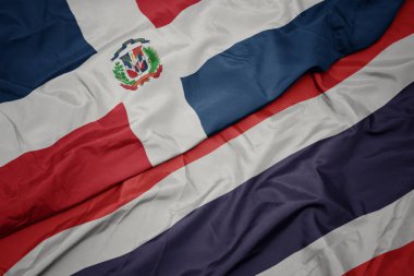 tayland renkli bayrak ve Dominik Cumhuriyeti ulusal bayrağı sallayarak.