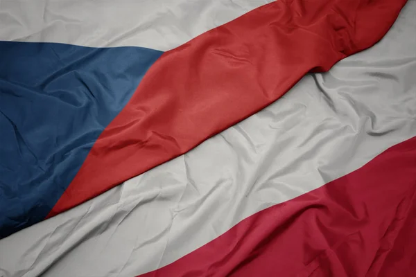 Waving colorful flag of poland and national flag of czech republic. — Stock Photo, Image