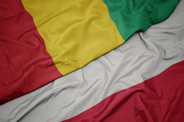 Waving colorful flag of poland and national flag of guinea. — Stock Photo, Image