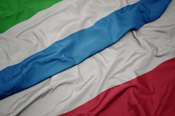 シエラ・レオーネのポーランド国旗と国旗のカラフルな旗を振って. — ストック写真