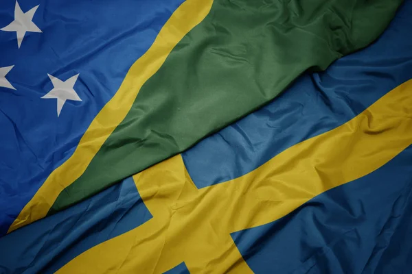 Solomon Adaları bayrağının rengarenk bayrağını sallıyordu. . — Stok fotoğraf