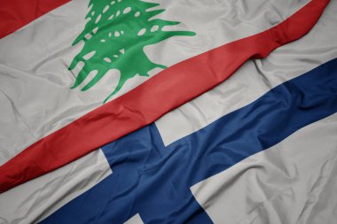 Finlandiya bayrağı ve Lübnan bayrağı sallanıyor..