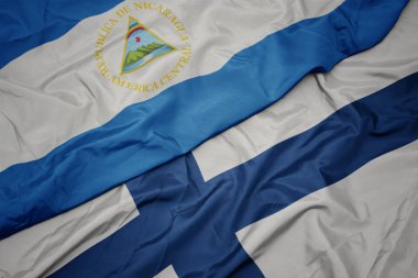 Finlandiya 'nın renkli bayrağı ve Nikaragua' nın ulusal bayrağı.