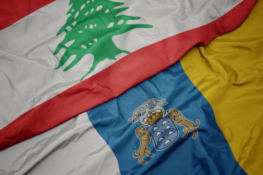 Kanarya adalarının renkli bayrağı ve Lübnan bayrağı sallanıyor..