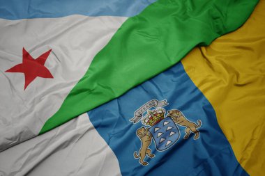 Kanarya adalarının renkli bayrağı ve Cibuti 'nin ulusal bayrağı sallanıyor..