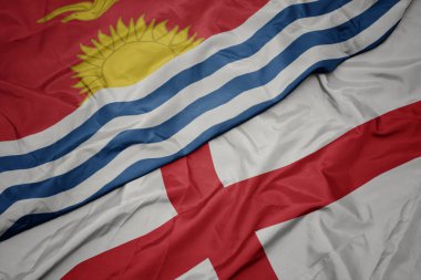 İngiltere 'nin renkli bayrağı ve Kiribati' nin ulusal bayrağı sallanıyor. .