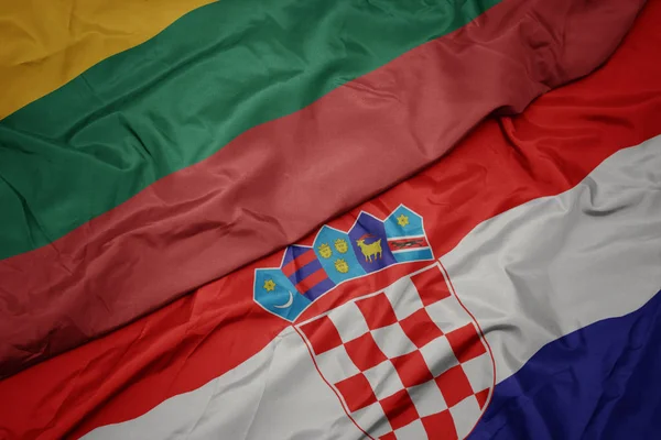 Waving colorful flag of croatia and national flag of lithuania. — Stock Photo, Image