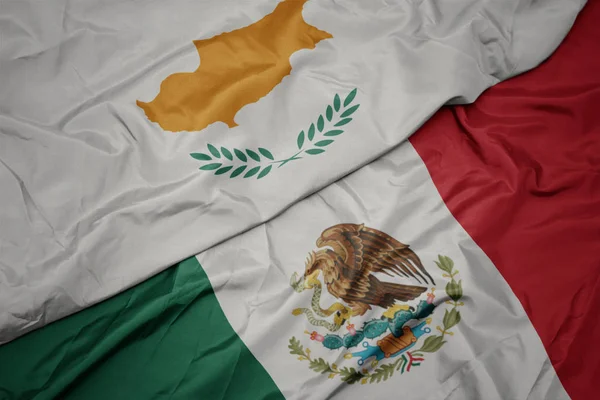 Waving colorful flag of mexico and national flag of cyprus. macro — Stock Photo, Image