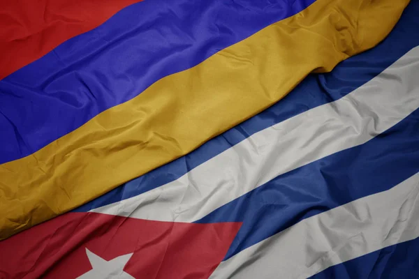 Waving colorful flag of cuba and national flag of armenia. — Stock Photo, Image