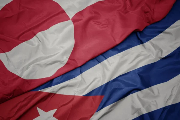 Waving colorful flag of cuba and national flag of greenland. — Stock Photo, Image