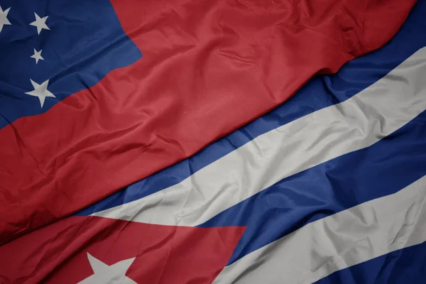 Waving colorful flag of cuba and national flag of Samoa . — Stock Photo, Image