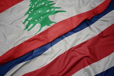 Kosta Rika 'nın renkli bayrağı ve Lübnan' ın ulusal bayrağı sallanıyor..