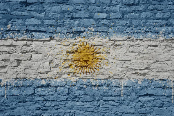 巨大な古いレンガの壁にアルゼンチンの大きな国旗がカラフルに描かれ — ストック写真