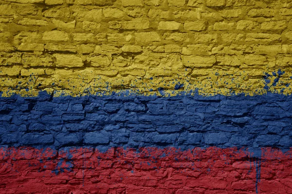 Colorido Pintado Grande Bandeira Nacional Colômbia Uma Parede Tijolo Velho — Fotografia de Stock