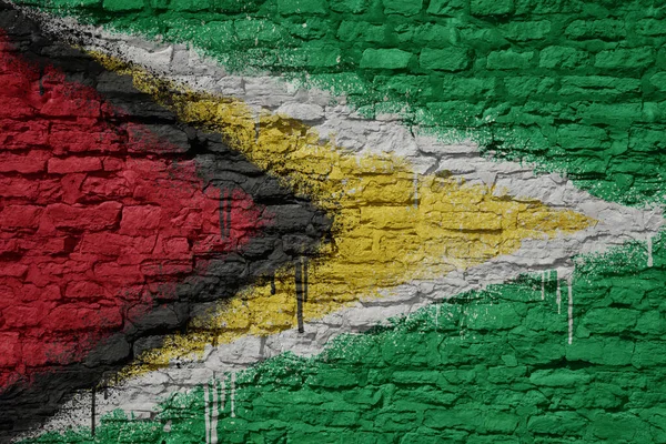Bunt Bemalte Große Nationalflagge Von Guyana Auf Einer Massiven Alten — Stockfoto