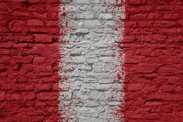 Colorido Pintado Grande Bandeira Nacional Peru Uma Parede Tijolo Velho — Fotografia de Stock