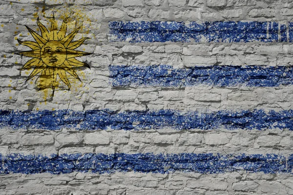 Colorido Pintado Gran Bandera Nacional Uruguay Una Pared Ladrillo Viejo —  Fotos de Stock