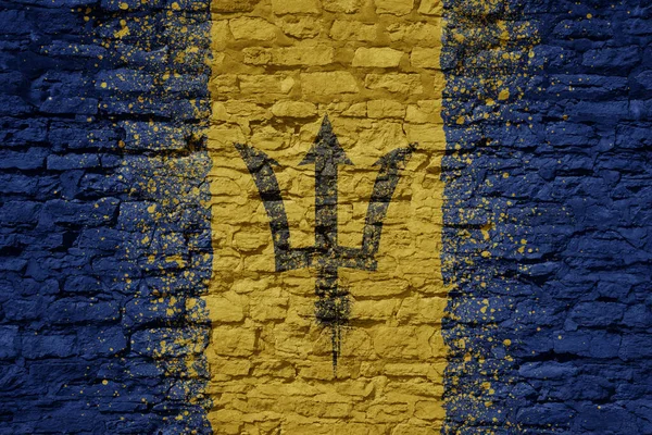 Colorful Painted Big National Flag Barbados Massive Old Brick Wall — Stock Photo, Image