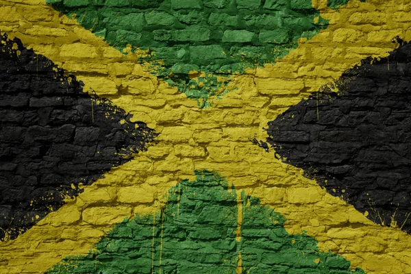 Colorful Painted Big National Flag Jamaica Massive Old Brick Wall — Stock Photo, Image