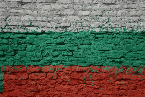 Színes Festett Nagy Nemzeti Zászló Bulgária Egy Hatalmas Régi Téglafal — Stock Fotó