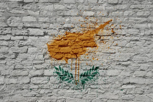 Красочный Раскрашенный Большой Национальный Флаг Кипра Массивной Старой Кирпичной Стене — стоковое фото
