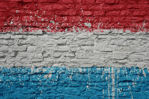 Colorato Dipinto Grande Bandiera Nazionale Lussemburghese Massiccio Muro Mattoni Vecchi — Foto Stock