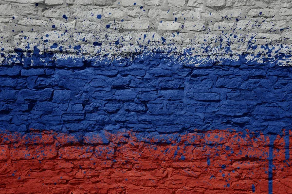 Барвистий Національний Прапор Росії Масивній Старовинній Цегляній Стіні — стокове фото