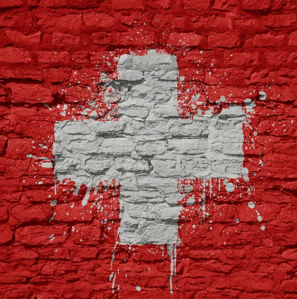 Colorful Painted Big National Flag Switzerland Massive Old Brick Wall — Stock Photo, Image