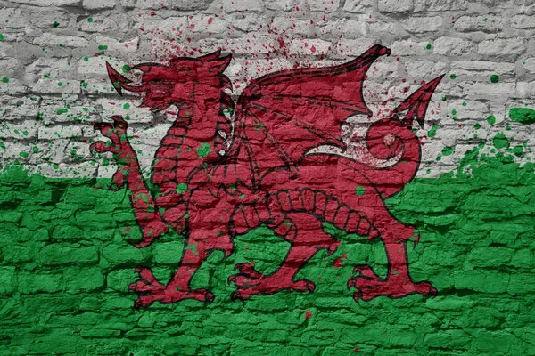 Kleurrijke Geschilderde Grote Nationale Vlag Van Wales Een Massieve Oude — Stockfoto