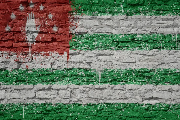Színes Festett Nagy Nemzeti Zászló Abházia Egy Hatalmas Régi Téglafal — Stock Fotó