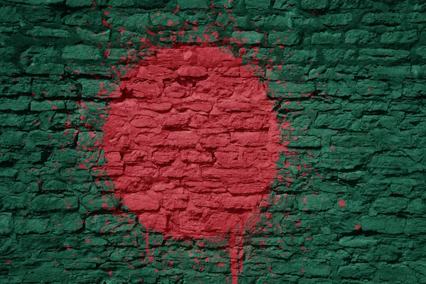 Colorful Painted Big National Flag Bangladesh Massive Old Brick Wall — Stock Photo, Image