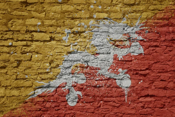 Colorful Painted Big National Flag Bhutan Massive Old Brick Wall — Stock Photo, Image