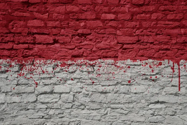 Colorful Painted Big National Flag Indonesia Massive Old Brick Wall — Stock Photo, Image