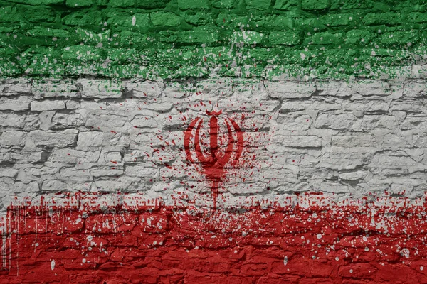 Colorido Pintado Grande Bandeira Nacional Iran Uma Enorme Parede Tijolo — Fotografia de Stock