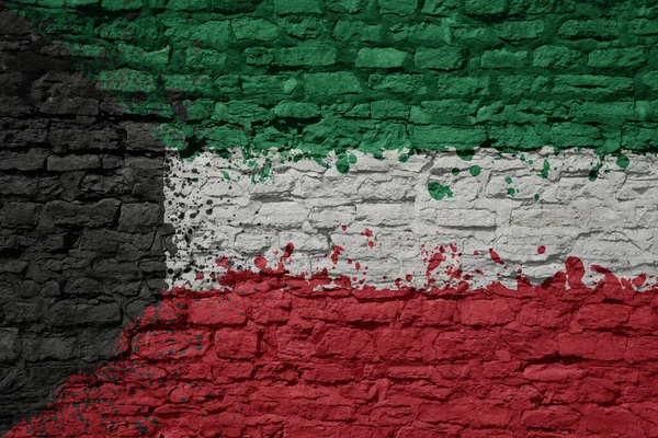 Colorful Painted Big National Flag Kuwait Massive Old Brick Wall — Stock Photo, Image