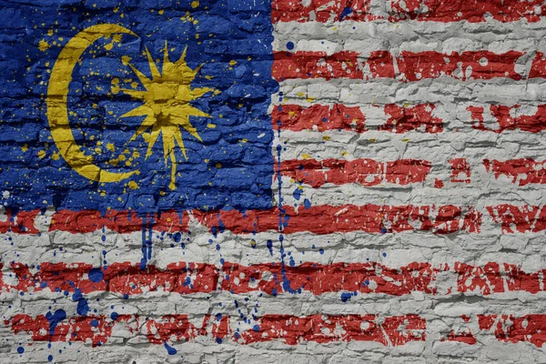 Colorful Painted Big National Flag Malaysia Massive Old Brick Wall — Stock Photo, Image