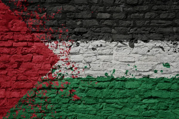 Colorful Painted Big National Flag Palestine Massive Old Brick Wall — Stock Photo, Image