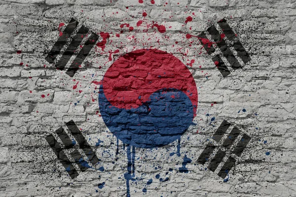 Colorido Pintado Grande Bandeira Nacional Coréia Sul Uma Enorme Parede — Fotografia de Stock