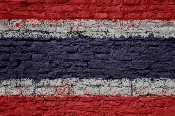 Colorful Painted Big National Flag Thailand Massive Old Brick Wall — Stock Photo, Image