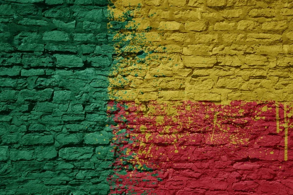 Kleurrijke Geschilderde Grote Nationale Vlag Van Benin Een Massieve Oude — Stockfoto