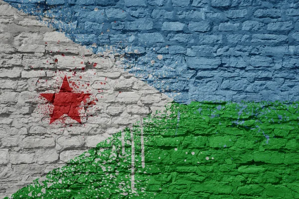 Colorido Pintado Gran Bandera Nacional Djibouti Una Pared Ladrillo Viejo —  Fotos de Stock