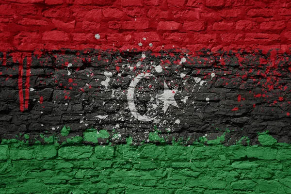 Colorful Painted Big National Flag Libya Massive Old Brick Wall — Stock Photo, Image