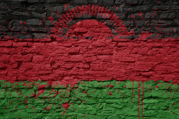 Kleurrijke Geschilderde Grote Nationale Vlag Van Malawi Een Massieve Oude — Stockfoto