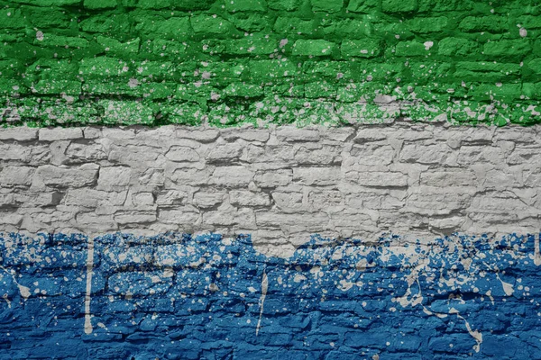 Colorido Pintado Grande Bandeira Nacional Sierra Leone Uma Enorme Parede — Fotografia de Stock