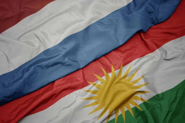 Ondeando Colorida Bandera Kurdistán Bandera Nacional Luxemburgo Macro — Foto de Stock