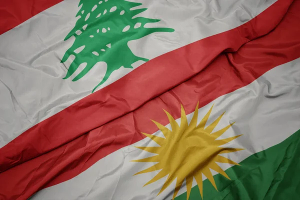 Zwaaiende Kleurrijke Vlag Van Kurdistan Nationale Vlag Van Lethe Macro — Stockfoto