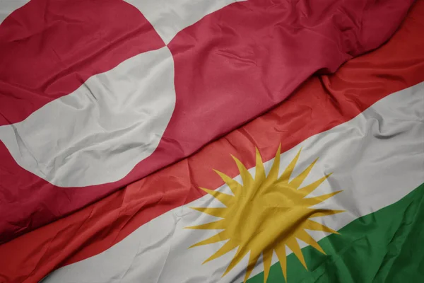 Sventolando Bandiera Colorata Del Kurdistan Bandiera Nazionale Della Groenlandia Macro — Foto Stock