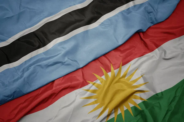 Zwaaiende Vlag Van Kurdistan Nationale Vlag Van Botswana Macro — Stockfoto