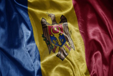 İpeksi bir dokuda Moldova 'nın renkli, büyük ulusal bayrağını sallıyordu.